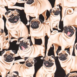 black pug dog fabric by timeless treasures usa (per 0.5 yard multiples)