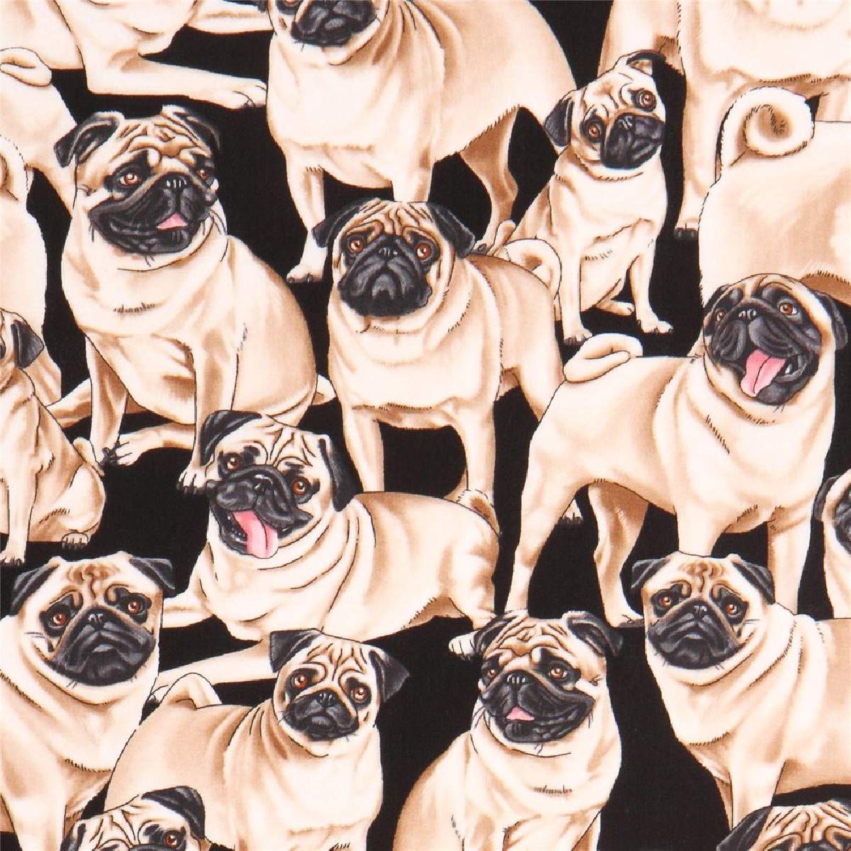 Black Pug Dog Fabric by Timeless Treasures USA (per 0.5 Yard Multiples)