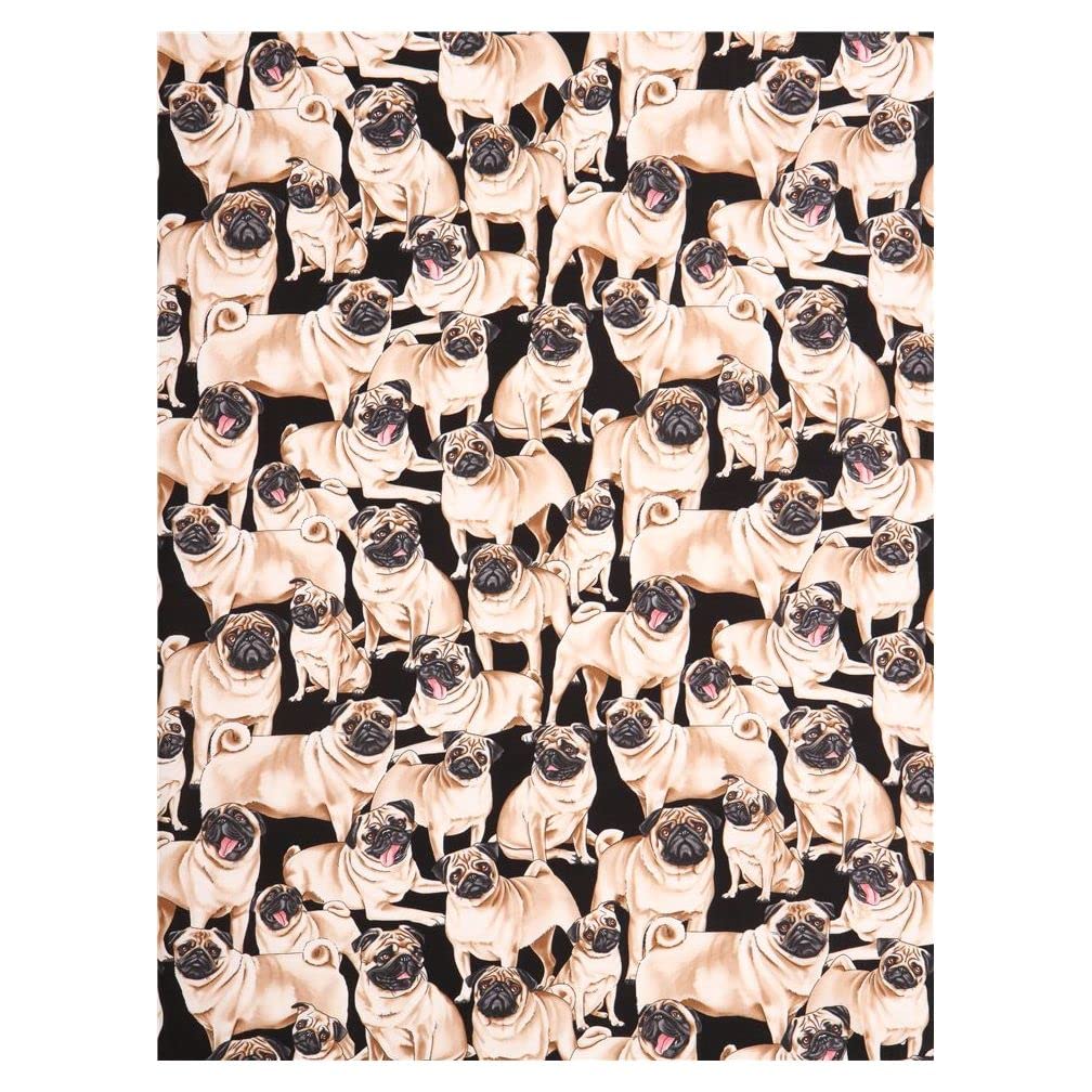 Black Pug Dog Fabric by Timeless Treasures USA (per 0.5 Yard Multiples)