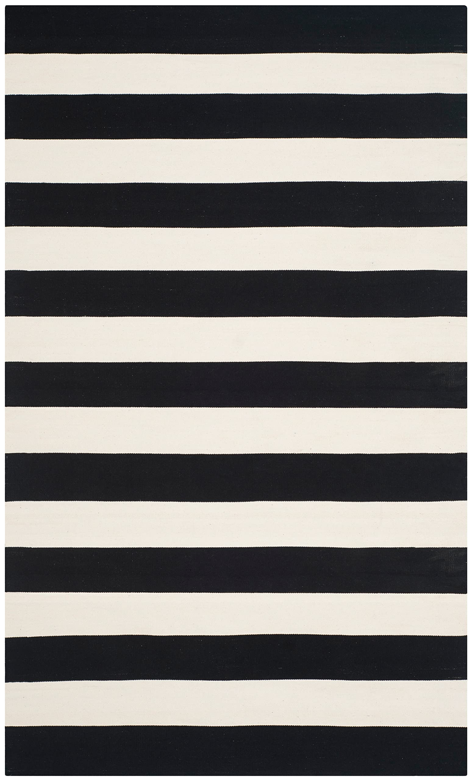 SAFAVIEH Montauk Collection Area Rug - 5' x 8', Black & Ivory, Handmade Flat Weave Boho Farmhouse Cotton Stripe, Ideal for High Traffic Areas in Living Room, Bedroom (MTK712D)