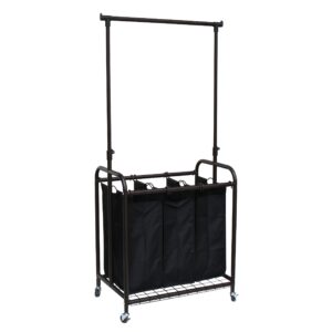 oceanstar 3-bag rolling adjustable hanging bar laundry sorter, bronze