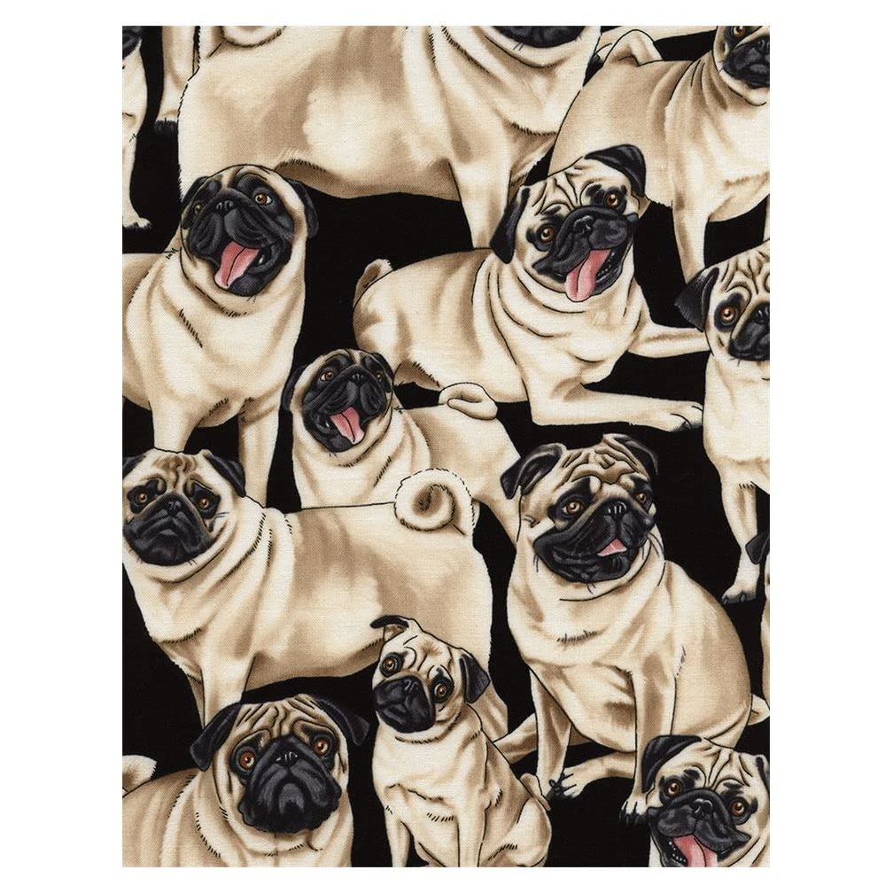 Black Pug Dog Fabric by Timeless Treasures USA (per 0.5 Yard Multiples)