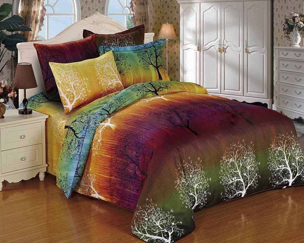 Swanson Beddings Rainbow Tree 3pc Duvet Bedding Set: Duvet Cover and Two Pillow Shams (Queen)