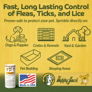 Happy Jack Flea and Tick Powder for Dogs & Puppies, Flea Powder for Carpets, Flea Treatment & Control, Kills Fleas, Ticks & Lice, Odorless & Non-Staining, Dust on Sleeping Quarters & Furniture (5 oz)