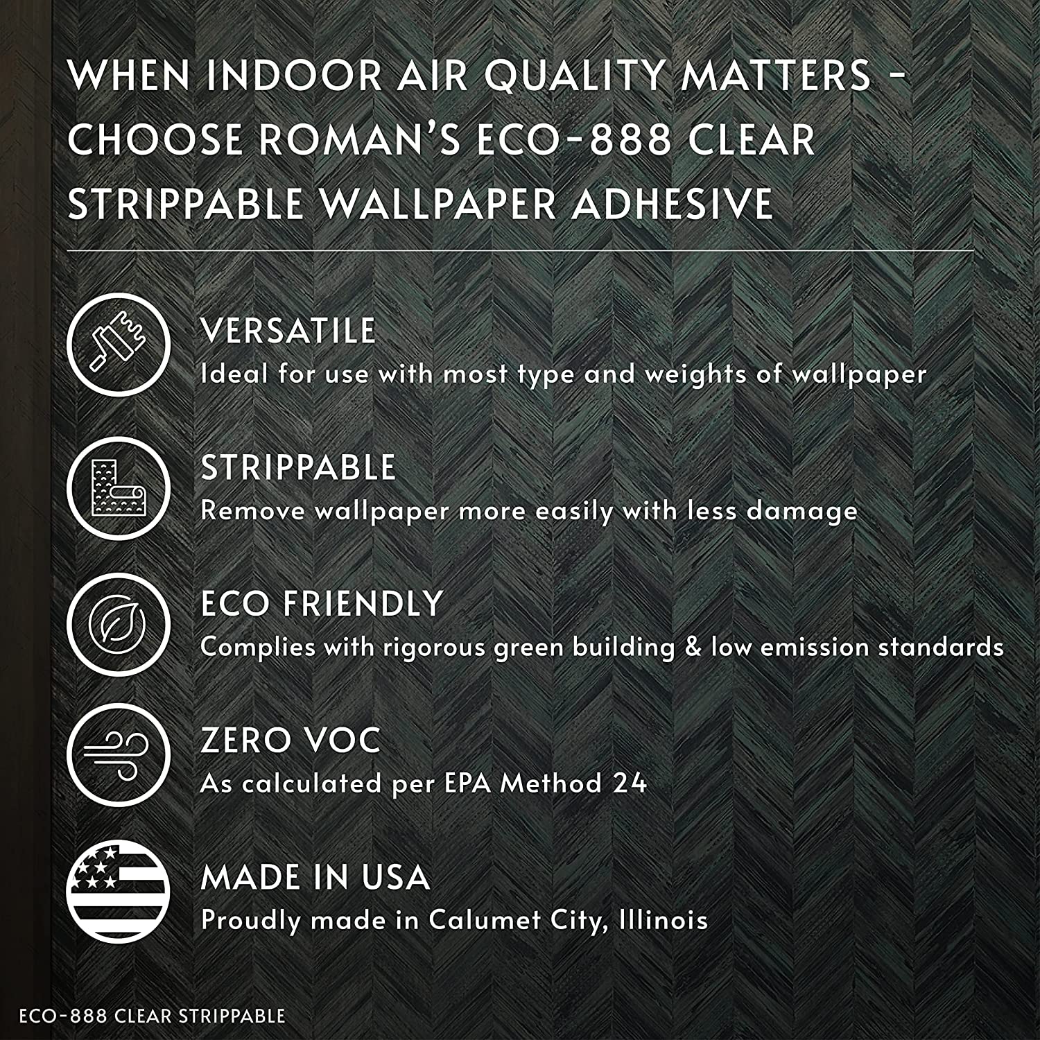 ROMAN’s ECO-888 Clear, Strippable, Wallpaper Adhesive, Easy Installation Glue/Paste, Clear, Zero VOC, Home Improvement (1 Gallon - 330 sq. ft.)