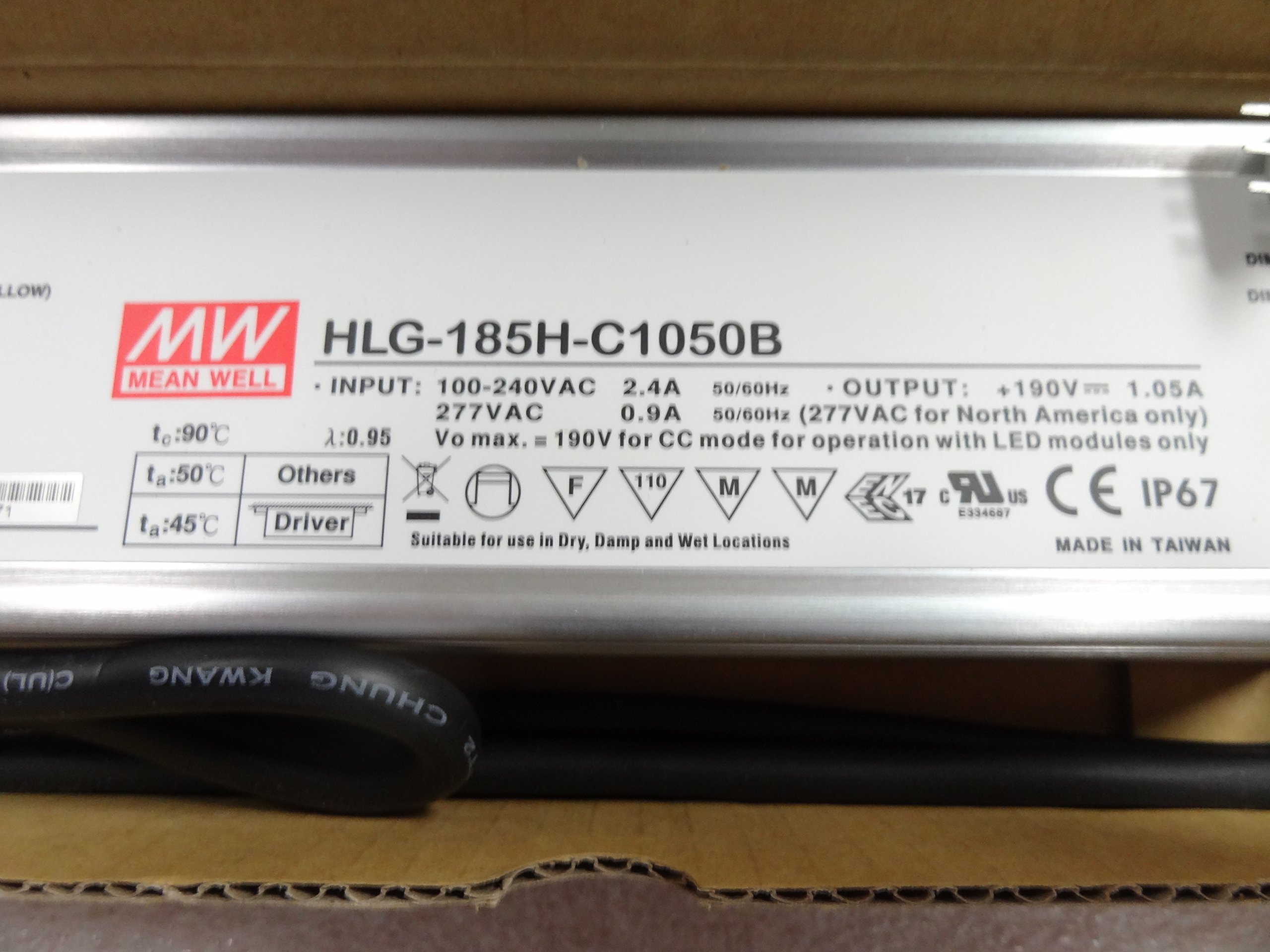 MEAN WELL HLG-185H-C1050B 200 W Single Output 1.05 A 190 Vdc Output Max IP67 Switching Power Supply - 1 item(s)