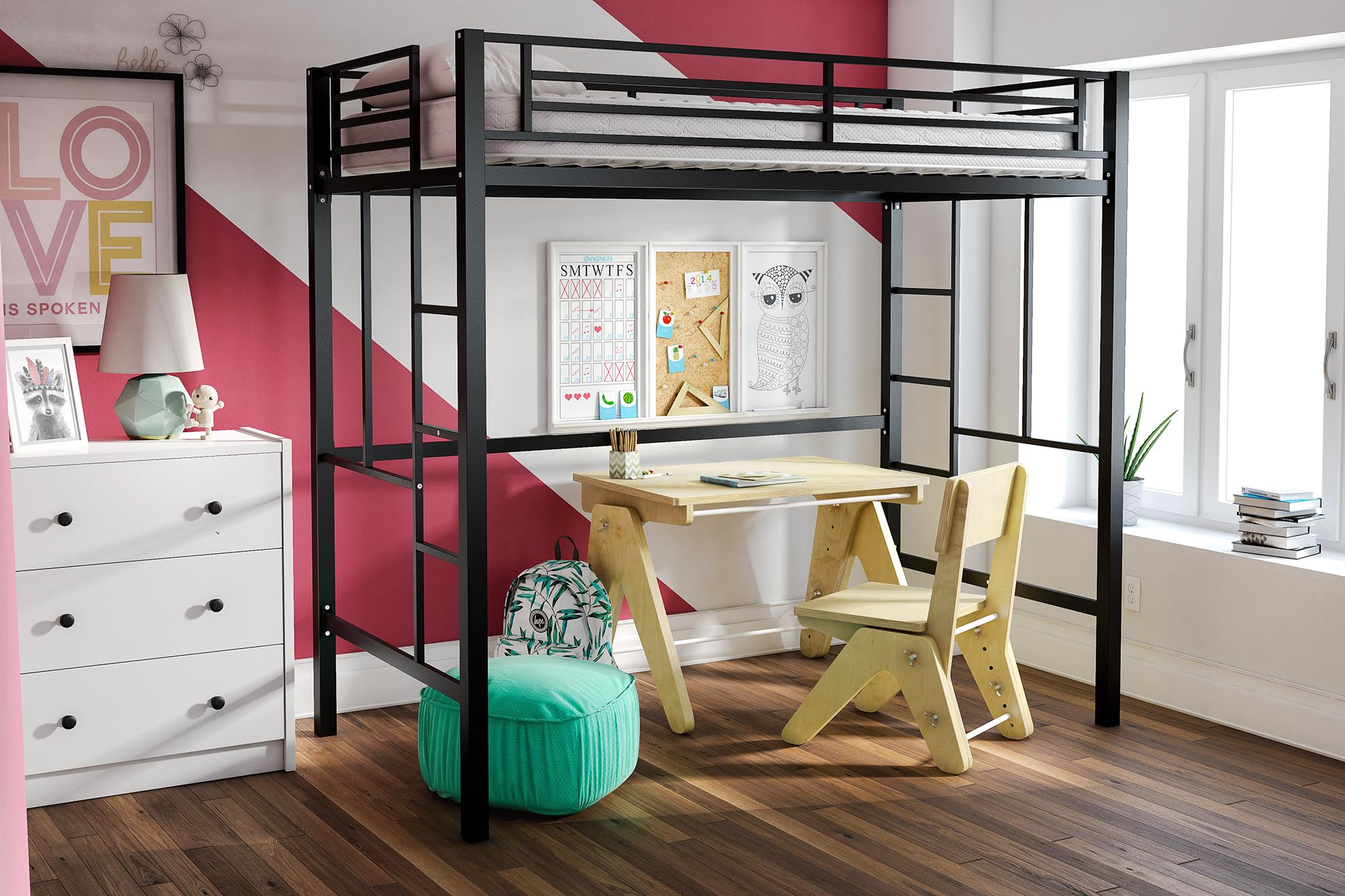 DHP Brian Twin Metal Loft Bed, Black