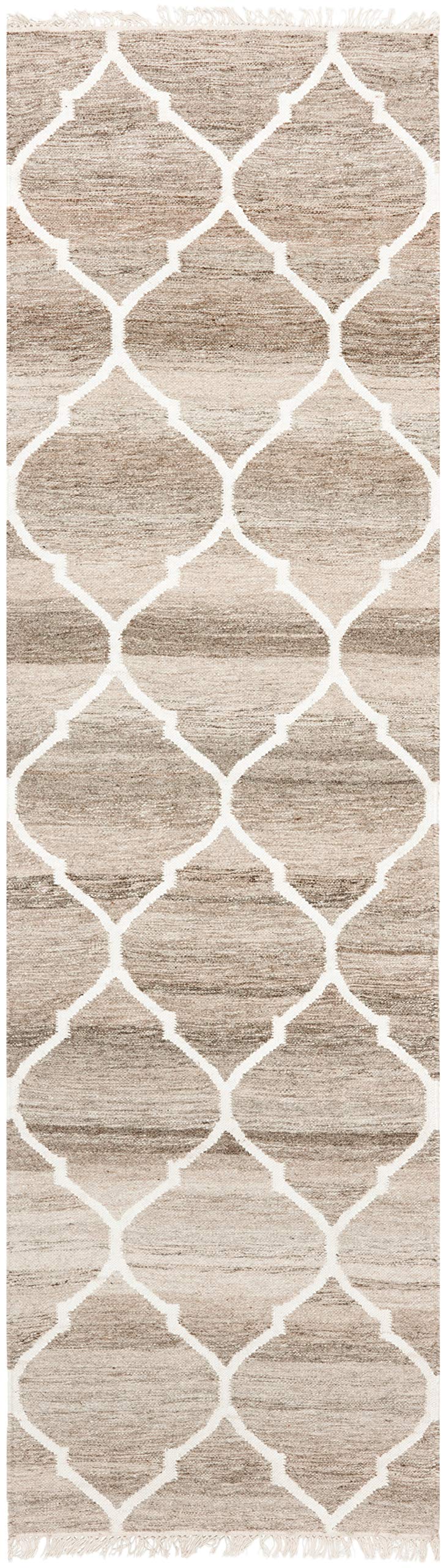 SAFAVIEH Natural Kilim Collection Accent Rug - 2' x 3', Light Grey & Ivory, Handmade Moroccan Boho Trellis Wool & Viscose, Ideal for High Traffic Areas in Entryway, Living Room, Bedroom (NKM317A)