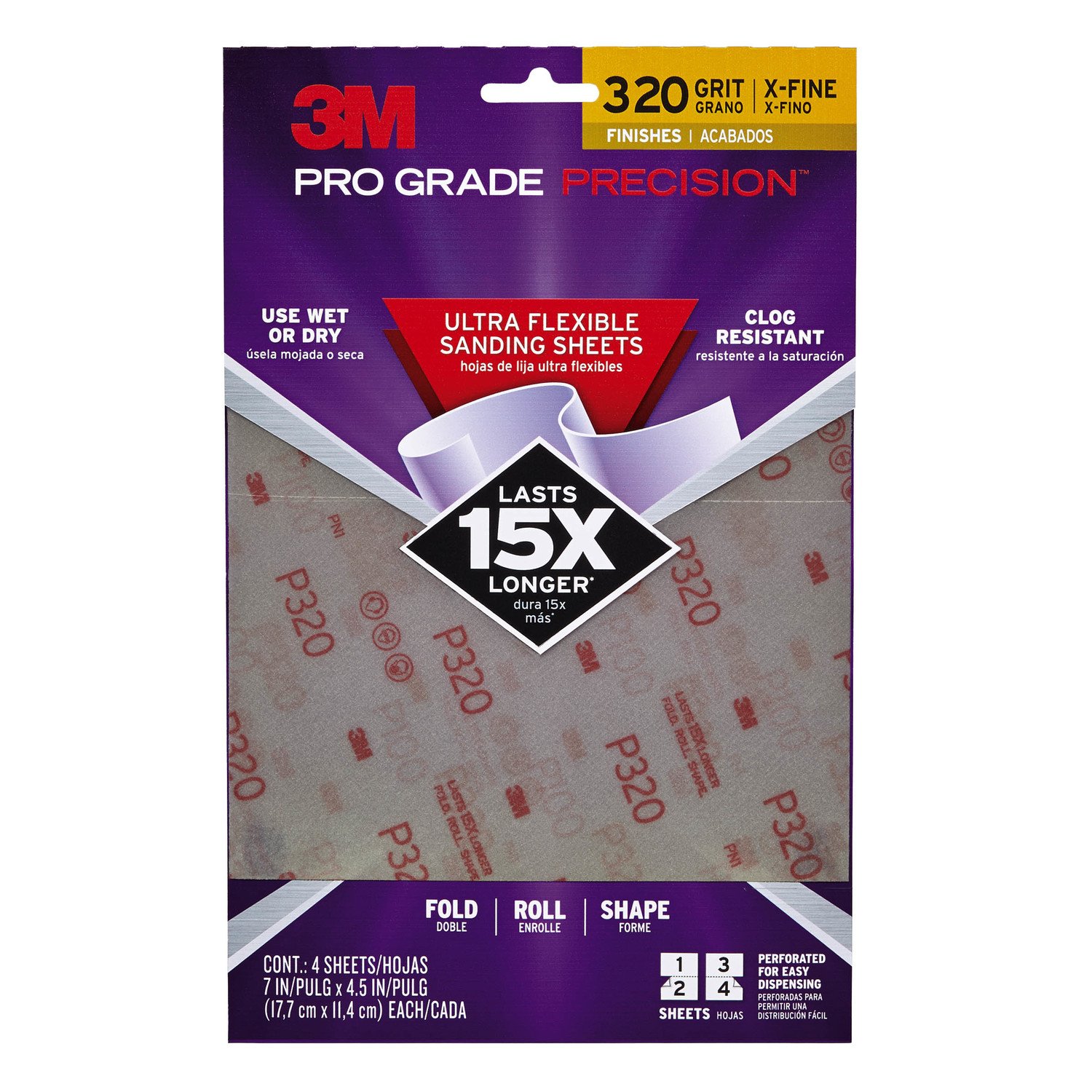 7 in. x 4.5 in. 320 Grit Extra Fine Ultra Flexible Sanding Sheets (4 Sheets-Pack)