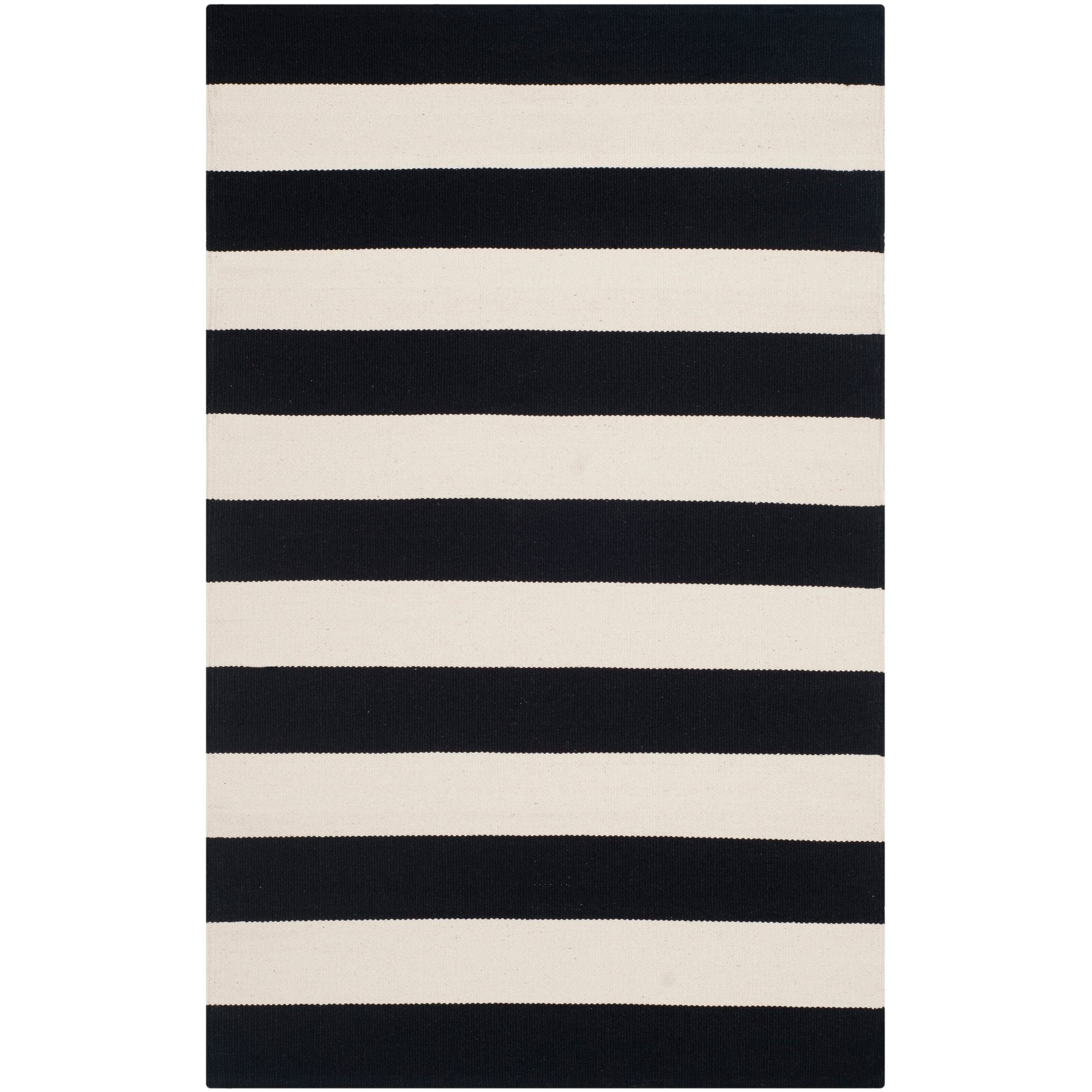 SAFAVIEH Montauk Collection Accent Rug - 2'6" x 4', Black & Ivory, Handmade Flat Weave Boho Farmhouse Cotton Stripe, Ideal for High Traffic Areas in Entryway, Living Room, Bedroom (MTK712D)