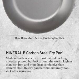 De Buyer MINERAL B Pro Carbon Steel Fry Pan - 8” - Ideal for Searing, Sauteing & Reheating - Naturally Nonstick - Made in France