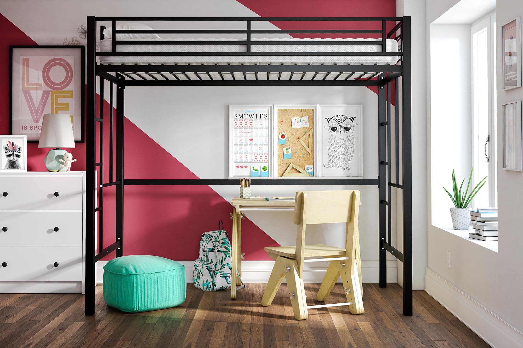 DHP Brian Twin Metal Loft Bed, Black