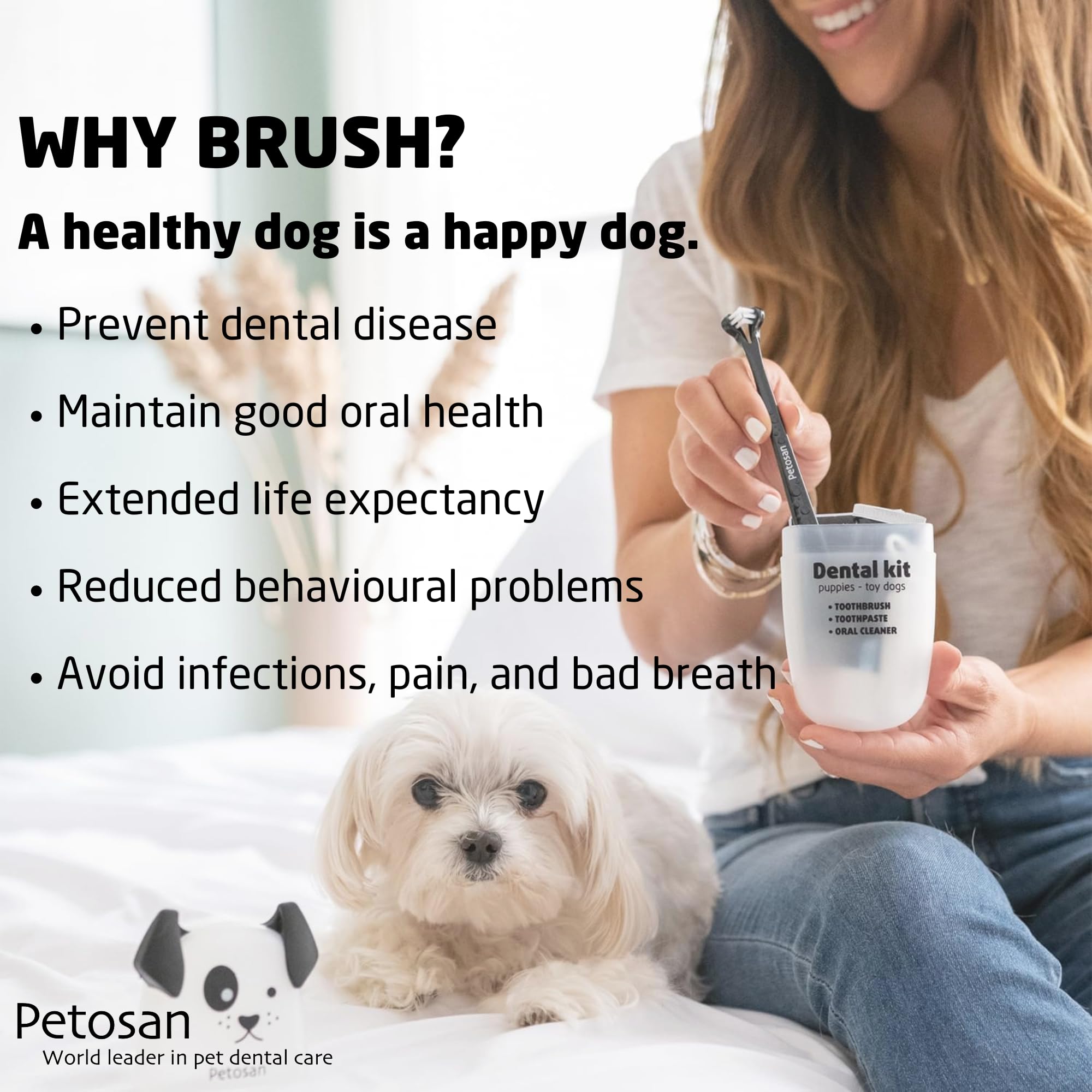 Petosan Complete Dental Kit for Dogs with Toothbrush, Toothpaste and Microfiber Cleaner, for Large Dogs, 35+ lbs