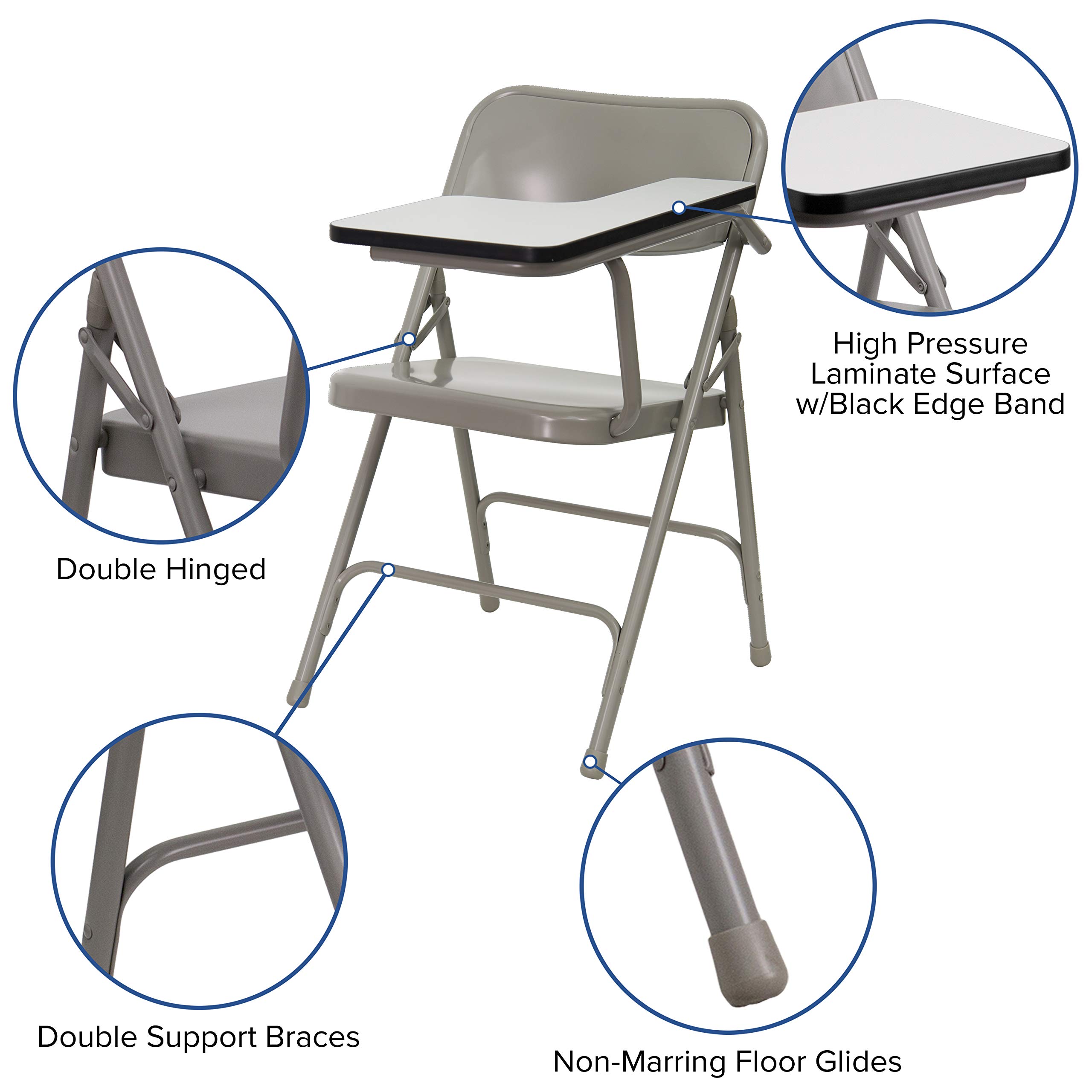 Flash Furniture Rutherford 2 Pack Premium Steel Folding Chair with Left Handed Tablet Arm