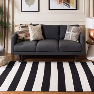 SAFAVIEH Montauk Collection Area Rug - 5' x 8', Black & Ivory, Handmade Flat Weave Boho Farmhouse Cotton Stripe, Ideal for High Traffic Areas in Living Room, Bedroom (MTK712D)