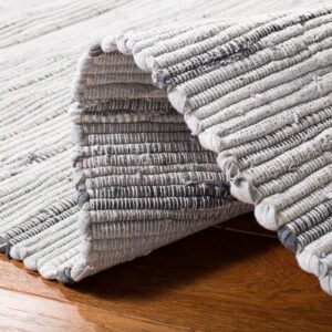 SAFAVIEH Rag Rug Collection 6' Square Grey RAR121A Handmade Boho Stripe Cotton Area Rug