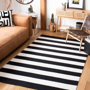 SAFAVIEH Montauk Collection Accent Rug - 2'6" x 4', Black & Ivory, Handmade Flat Weave Boho Farmhouse Cotton Stripe, Ideal for High Traffic Areas in Entryway, Living Room, Bedroom (MTK712D)