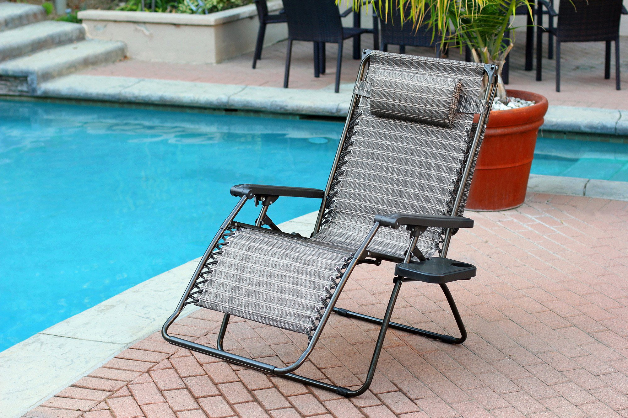 Oversized Zero Gravity Chair with Sunshade and Drink Tray - Black and Tan