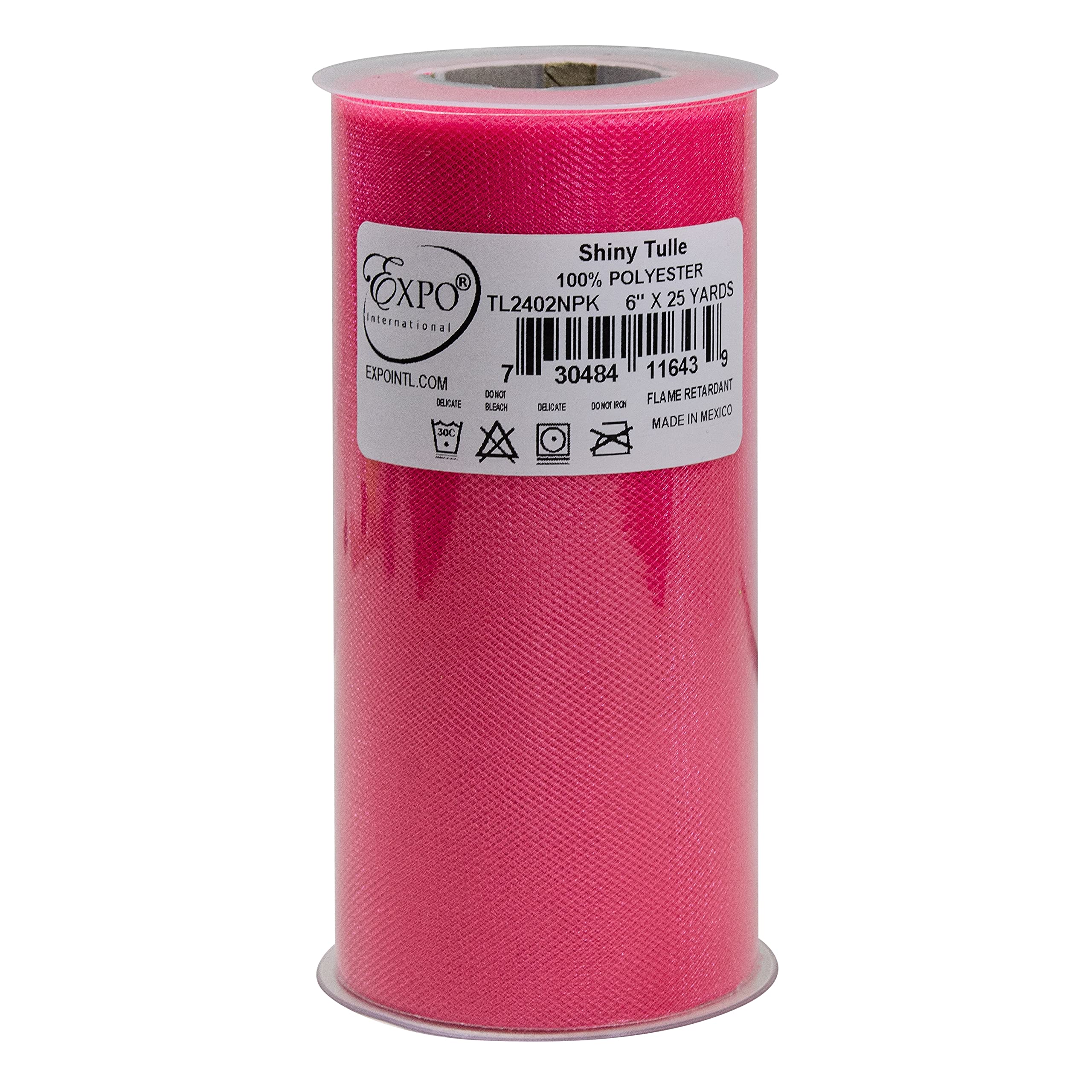 Expo International Shiny 6-Inch Tulle Spool, 25-Yard, Neon Pink