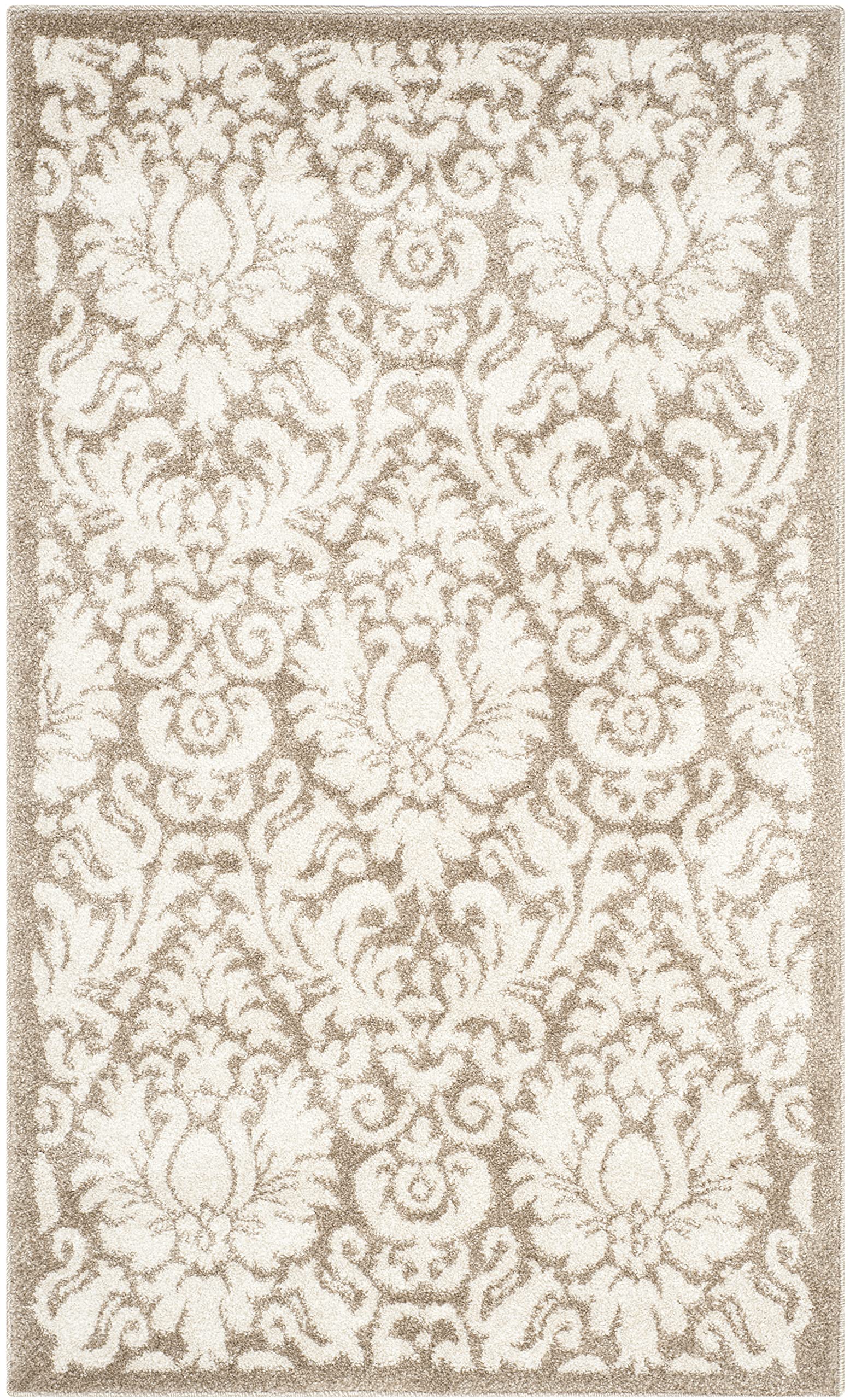 SAFAVIEH Amherst Collection Accent Rug - 3' x 5', Wheat & Beige, Floral Damask Design, Non-Shedding & Easy Care, Ideal for High Traffic Areas in Entryway, Living Room, Bedroom (AMT427S)