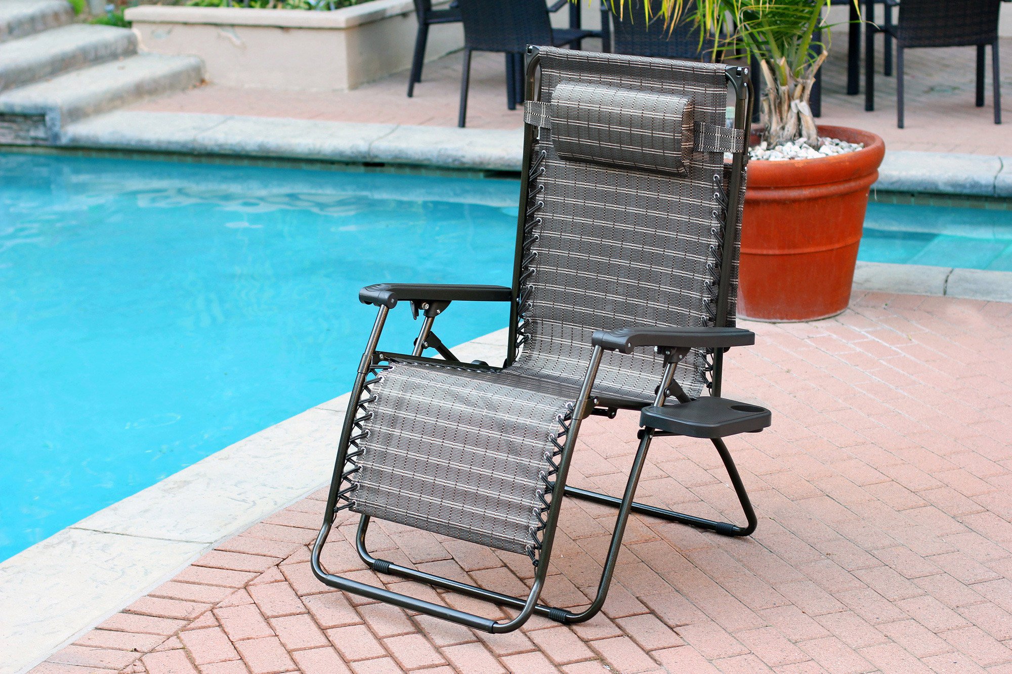 Oversized Zero Gravity Chair with Sunshade and Drink Tray - Black and Tan