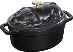 staub 40500-171-0 cocotte pig casserole dish in black cast iron 17 cm,25.5 x 23.5 x 11 cm