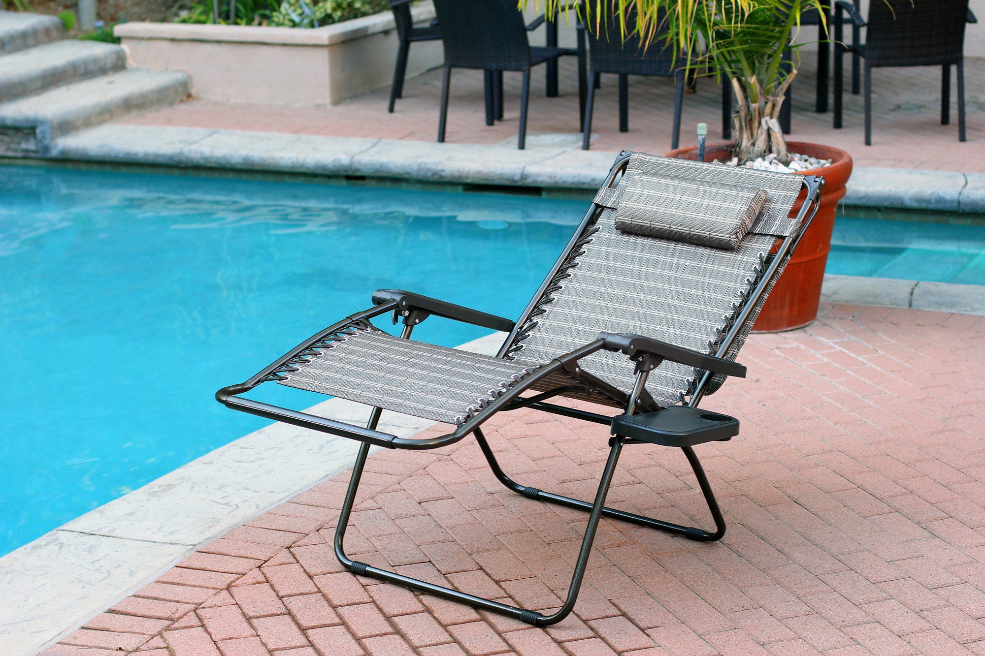 Oversized Zero Gravity Chair with Sunshade and Drink Tray - Black and Tan