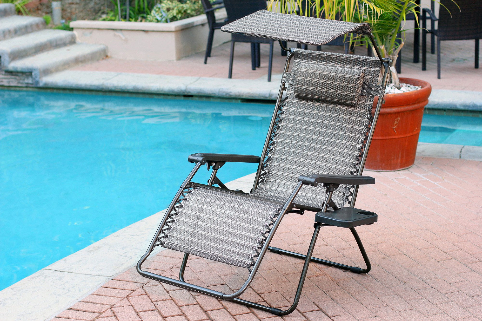 Oversized Zero Gravity Chair with Sunshade and Drink Tray - Black and Tan