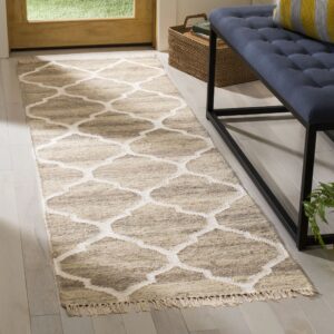 safavieh natural kilim collection accent rug - 2' x 3', light grey & ivory, handmade moroccan boho trellis wool & viscose, ideal for high traffic areas in entryway, living room, bedroom (nkm317a)