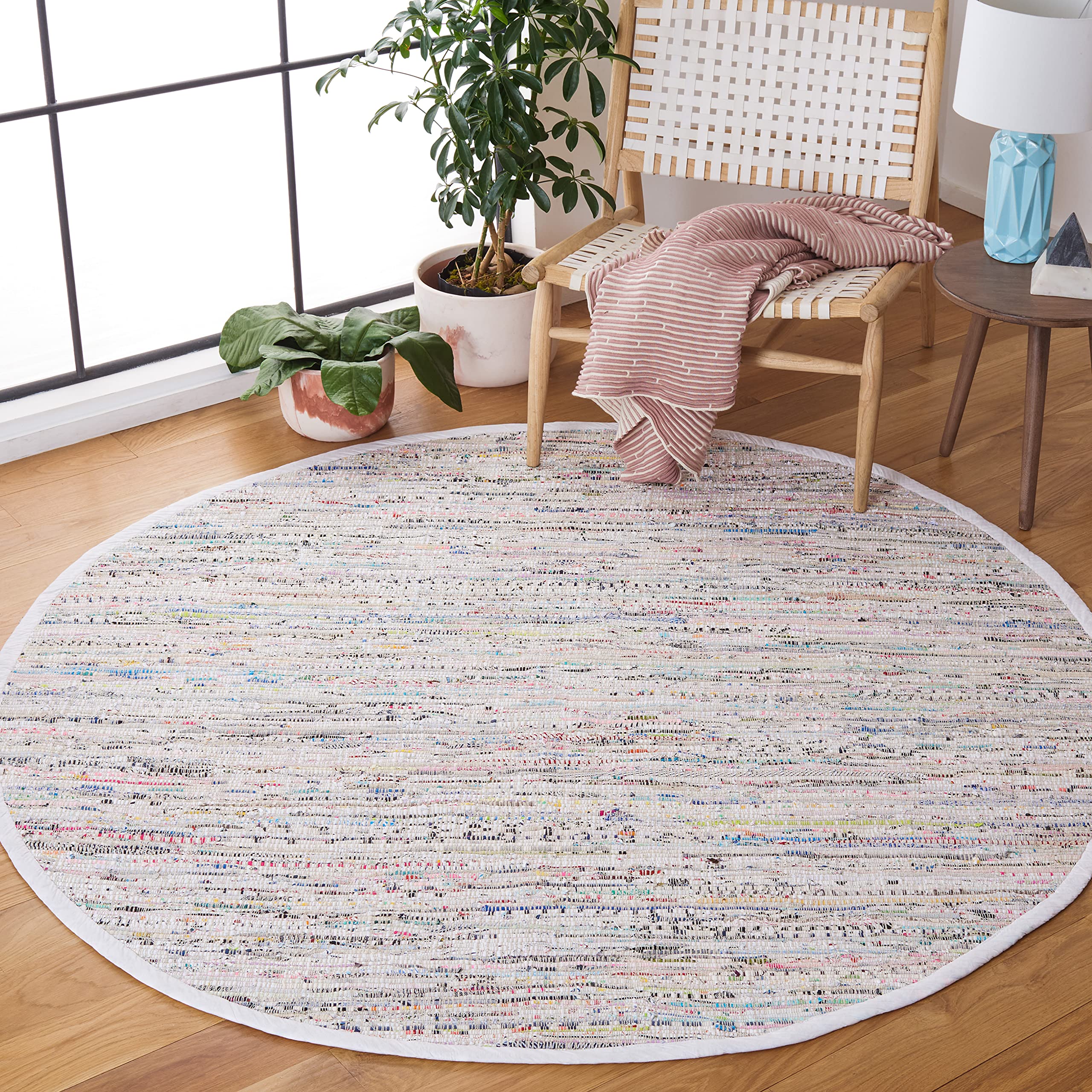 SAFAVIEH Rag Rug Collection 6' Round Ivory/Multi RAR121G Handmade Boho Stripe Cotton Area Rug