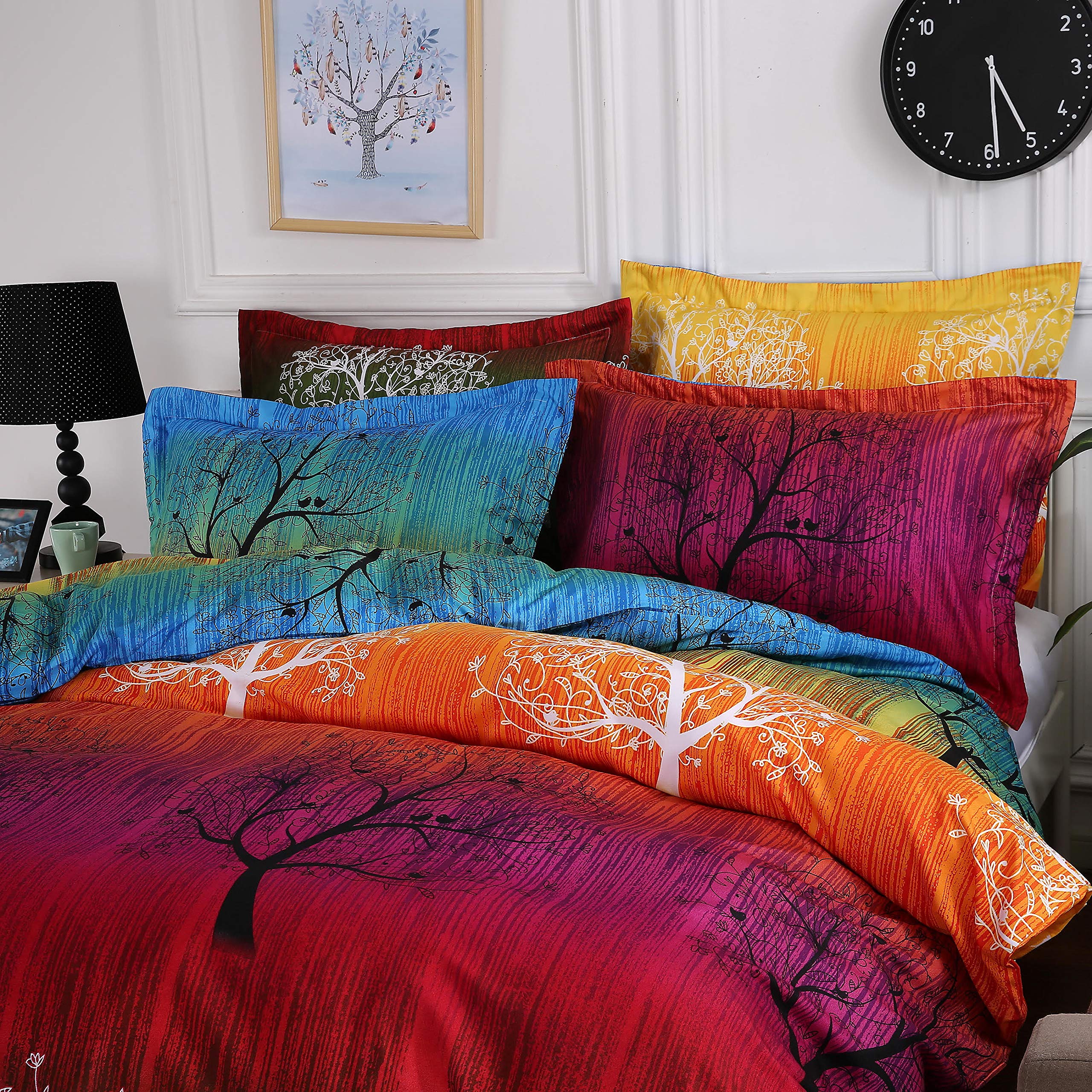 Swanson Beddings Rainbow Tree 3pc Duvet Bedding Set: Duvet Cover and Two Pillow Shams (Queen)