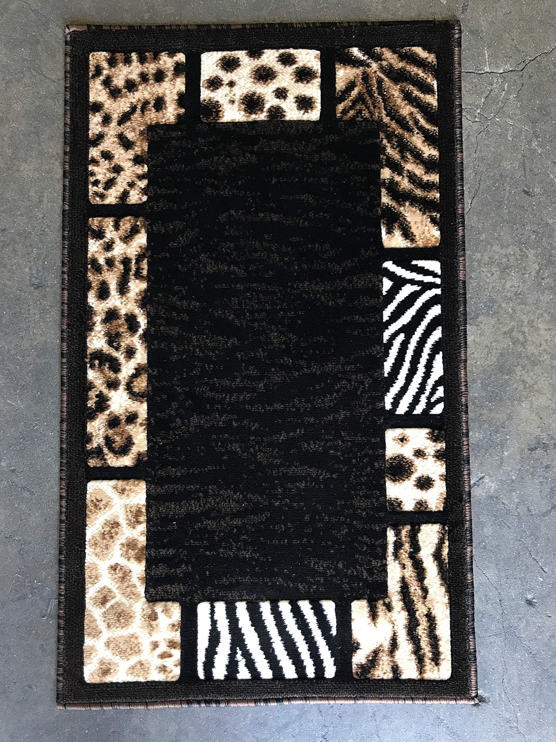 Masada Rugs Animal Skin Leopard Border Door Mat Rug Black Design 73 Skinz (2 Feet X 3 Feet 4 Inch