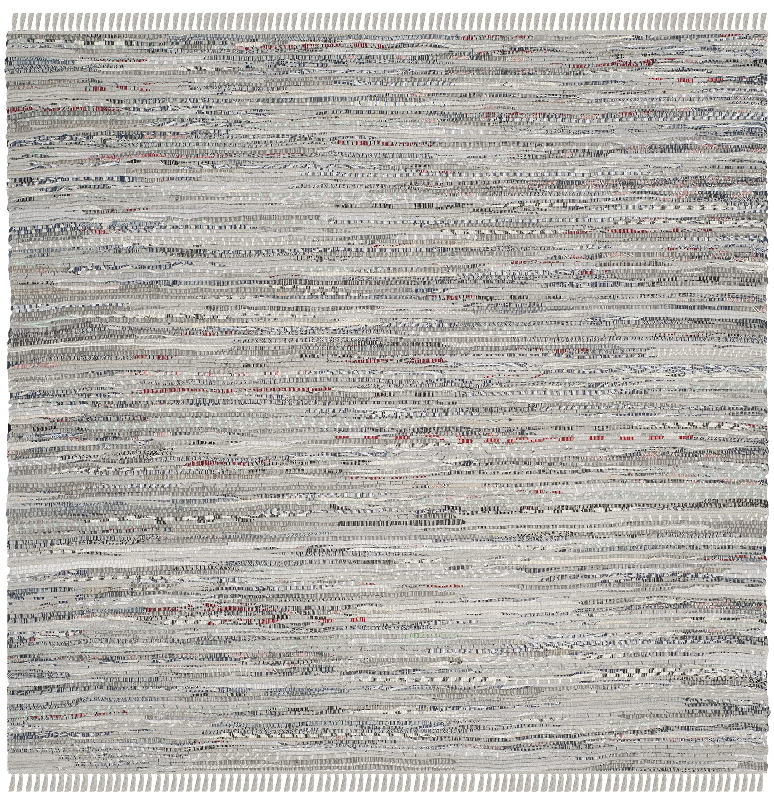 SAFAVIEH Rag Rug Collection 6' Square Grey RAR121A Handmade Boho Stripe Cotton Area Rug