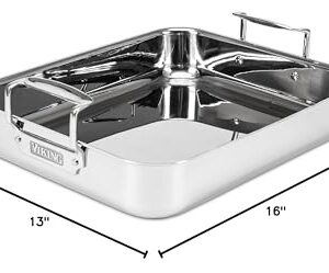 Viking Culinary 3-Ply Stainless Steel Roasting Pan, Includes a Nonstick Rack, Dishwasher, Oven Safe, Works on All Cooktops including Induction