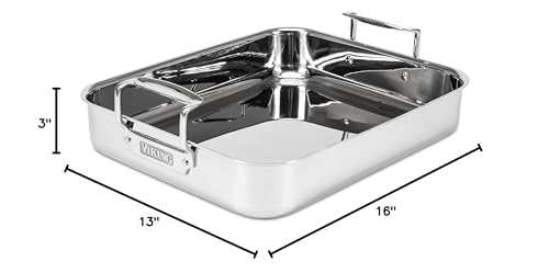 Viking Culinary 3-Ply Stainless Steel Roasting Pan, Includes a Nonstick Rack, Dishwasher, Oven Safe, Works on All Cooktops including Induction