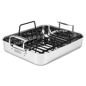 Viking Culinary 3-Ply Stainless Steel Roasting Pan, Includes a Nonstick Rack, Dishwasher, Oven Safe, Works on All Cooktops including Induction