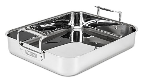 Viking Culinary 3-Ply Stainless Steel Roasting Pan, Includes a Nonstick Rack, Dishwasher, Oven Safe, Works on All Cooktops including Induction