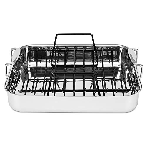 Viking Culinary 3-Ply Stainless Steel Roasting Pan, Includes a Nonstick Rack, Dishwasher, Oven Safe, Works on All Cooktops including Induction