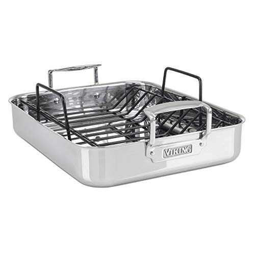 Viking Culinary 3-Ply Stainless Steel Roasting Pan, Includes a Nonstick Rack, Dishwasher, Oven Safe, Works on All Cooktops including Induction