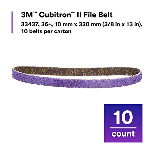 3M Cubitron II File Belt, 33437, 36+ Grit, 3/8 in x 13 in, Pack of 10 File Belts, Resin Bonded, Spot Weld Removal