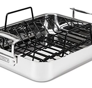 Viking Culinary 3-Ply Stainless Steel Roasting Pan, Includes a Nonstick Rack, Dishwasher, Oven Safe, Works on All Cooktops including Induction