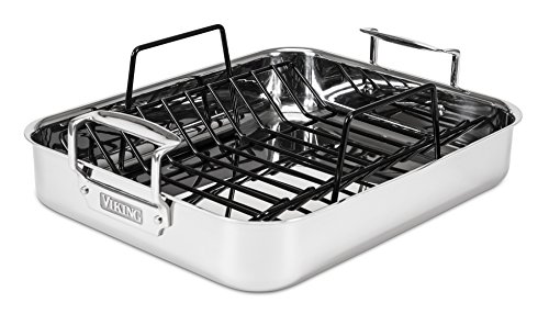 Viking Culinary 3-Ply Stainless Steel Roasting Pan, Includes a Nonstick Rack, Dishwasher, Oven Safe, Works on All Cooktops including Induction