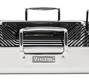 Viking Culinary 3-Ply Stainless Steel Roasting Pan, Includes a Nonstick Rack, Dishwasher, Oven Safe, Works on All Cooktops including Induction