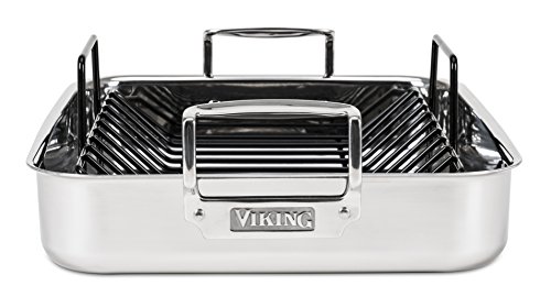 Viking Culinary 3-Ply Stainless Steel Roasting Pan, Includes a Nonstick Rack, Dishwasher, Oven Safe, Works on All Cooktops including Induction