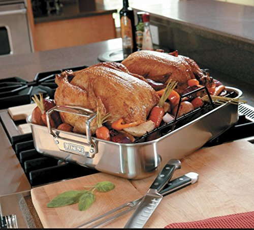 Viking Culinary 3-Ply Stainless Steel Roasting Pan, Includes a Nonstick Rack, Dishwasher, Oven Safe, Works on All Cooktops including Induction