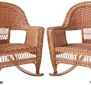 Jeco Set of 2 Wicker Rocker Chairs, Honey