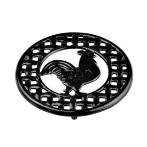 home basics cast iron rooster (black) trivet, 8" x 8" x .62"