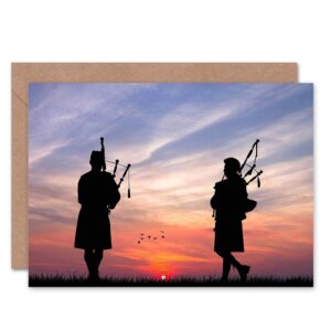 wee blue coo scottish bagpipes silhouette sunset birthday art sealed greeting card plus envelope blank inside