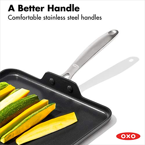 OXO Enhanced 11" Griddle Pan, PFAS-Free Ceramic Nonstick, Durable Hard Anodized Cookware, Scratch Resistant, Stainless Steel Handle, Good Grips, Dishwasher/Oven Safe, Black