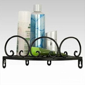 Garden Style Wrought Iron Corner Shelf Triangle Bathroom Shelves (Black)